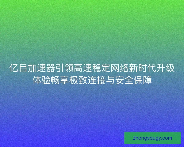 亿目加速器引领高速稳定网络新时代升级体验畅享极致连接与安全保障