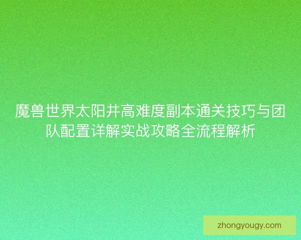 魔兽世界太阳井高难度副本通关技巧与团队配置详解实战攻略全流程解析
